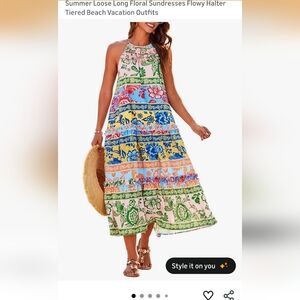 Grace Karin Floral Halter Tiered Maxi Dress